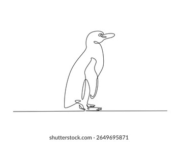 Penguin flighless bird draw in single outline illustration. Continuous line art drawing of Penguin.