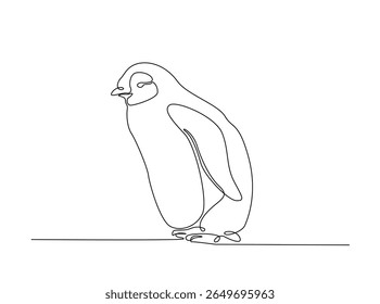 Pássaro sem voo pinguim desenham em um único esboço ilustração. Desenho em linha contínua de pinguim bebê.