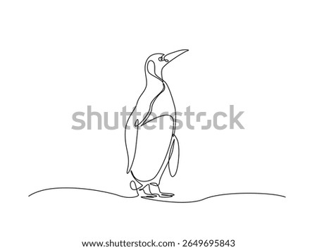 Penguin flighless bird draw in single outline illustration. Continuous line art drawing of Penguin.