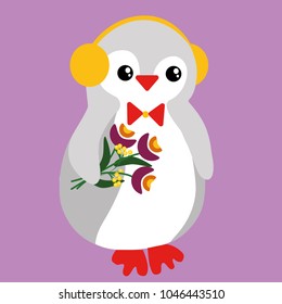 penguin with flowers 
