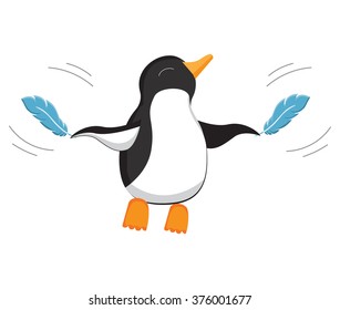 Penguin fly.  Vector illustration.