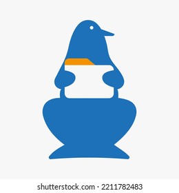 Penguin Folder Logo Negative Space Concept Vector Template. Penguin Holding File Manager Symbol