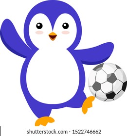 Penguin with football, illustration, vector on white background.