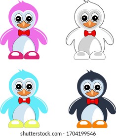 Penguin four characters in vector color cartoon friends 