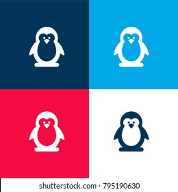 Penguin four color material and minimal icon logo set in red and blue