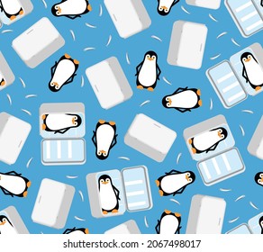 Penguin in fridge pattern seamless. flightless seabird background. vector texture. Baby fabric ornament