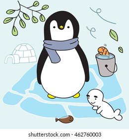 penguin & friends live on ice in Eskimos home