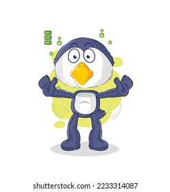 the penguin full battery character. cartoon mascot vector