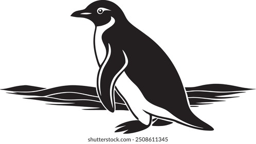 A penguin full body silhouette vector on white background.