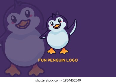 Penguin fun animal flapping with wing logo vector