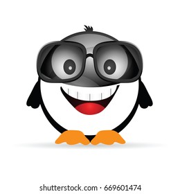 penguin funny with  sunglasses illustration in colorful