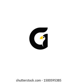 Penguin G Letter with cute shape icon logo design, Simple color template design.