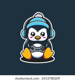 Penguin gaming mascot logo vector illustration