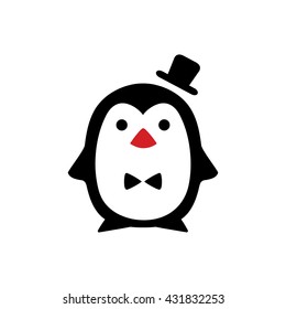 Penguin gentleman. Isolated vector childish logo in flat style