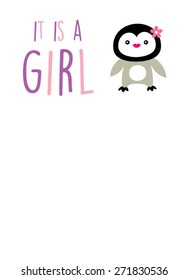 penguin girl arrival announcement card