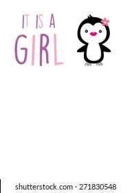 penguin girl arrival announcement card