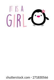penguin girl arrival announcement card