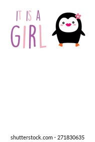 penguin girl arrival announcement card