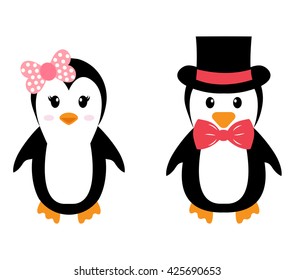 penguin girl and boy with hat