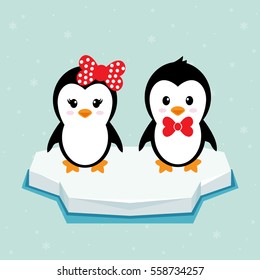 penguin girl and boy on ice