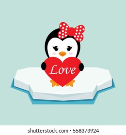 penguin girl on ice with heart