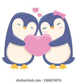 A penguin give a gift to his partner in valentine day