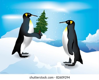 Penguin gives away the Christmas tree