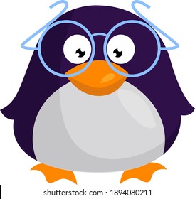Penguin with glasses, illustration, vector on a white background.