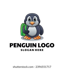 Penguin Go To School Cartoon Logo