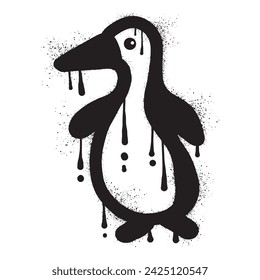 Penguin graffiti drawn with black spray paint
