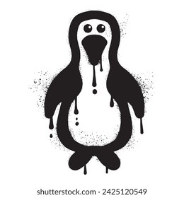 Penguin graffiti drawn with black spray paint