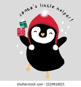 Penguin graphic design. New year kids tshirt print and more