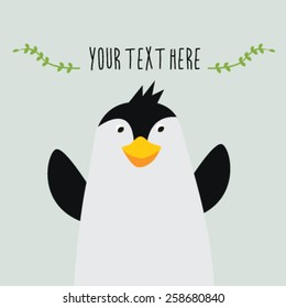 Penguin greeting card with text