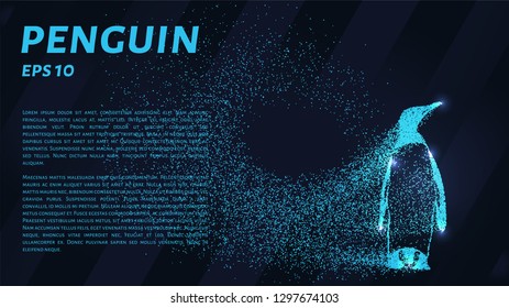 Penguin. A grid of blue stars in the night sky. Glowing dots create the shape of a penguin