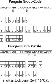 Penguin Group Code Kangaroo Kick Puzzle Alfabético Grid Letter Boxes vetor