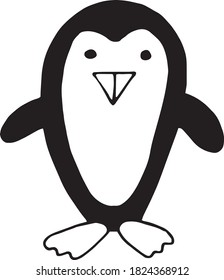 penguin hand drawn doodle. single element for design icon, sticker, card, poster. sketch, Scandinavian, minimalism, monochrome, animal, cute, funny