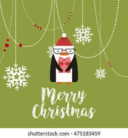 penguin happy merry christmas card vector illustration design