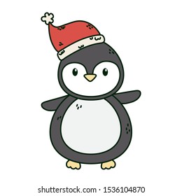 penguin with hat celebration merry christmas vector illustration