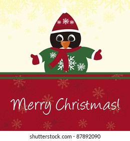 penguin with hat christmas  card. vector