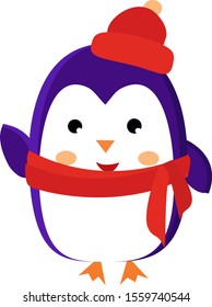Penguin with hat, illustration, vector on white background.