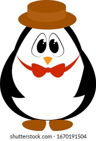 Pingüino con sombrero, ilustración, vector sobre fondo blanco.