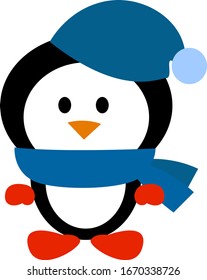 Pingüino con sombrero, ilustración, vector sobre fondo blanco.