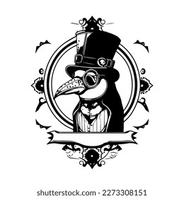Pingüino con ese logotipo de steampunk Ilustración Rey de la Antártida