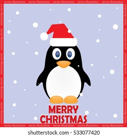 Penguin in hat vector icon. Congratulations on Christmas.