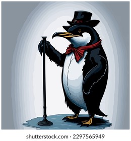 penguin with hat vector illustration image