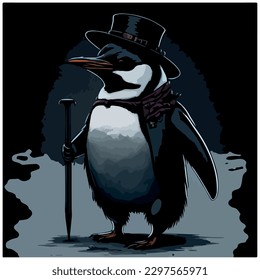 penguin with hat vector illustration image