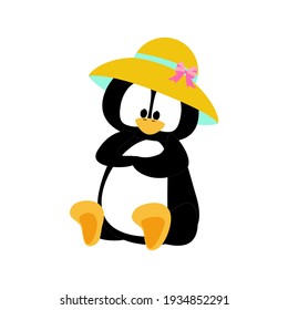 Penguin in hat vector illustration on the white background. Vector illustration