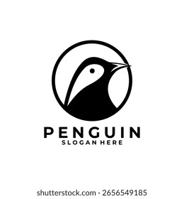Penguin Kopf in Kreis Linie Logo Design Vektor Vorlage
