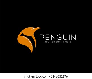Penguin head logo vector animal in black background