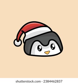 penguin head wearing a santa christmas hat cute and funny kawaii mascot art vector illustration